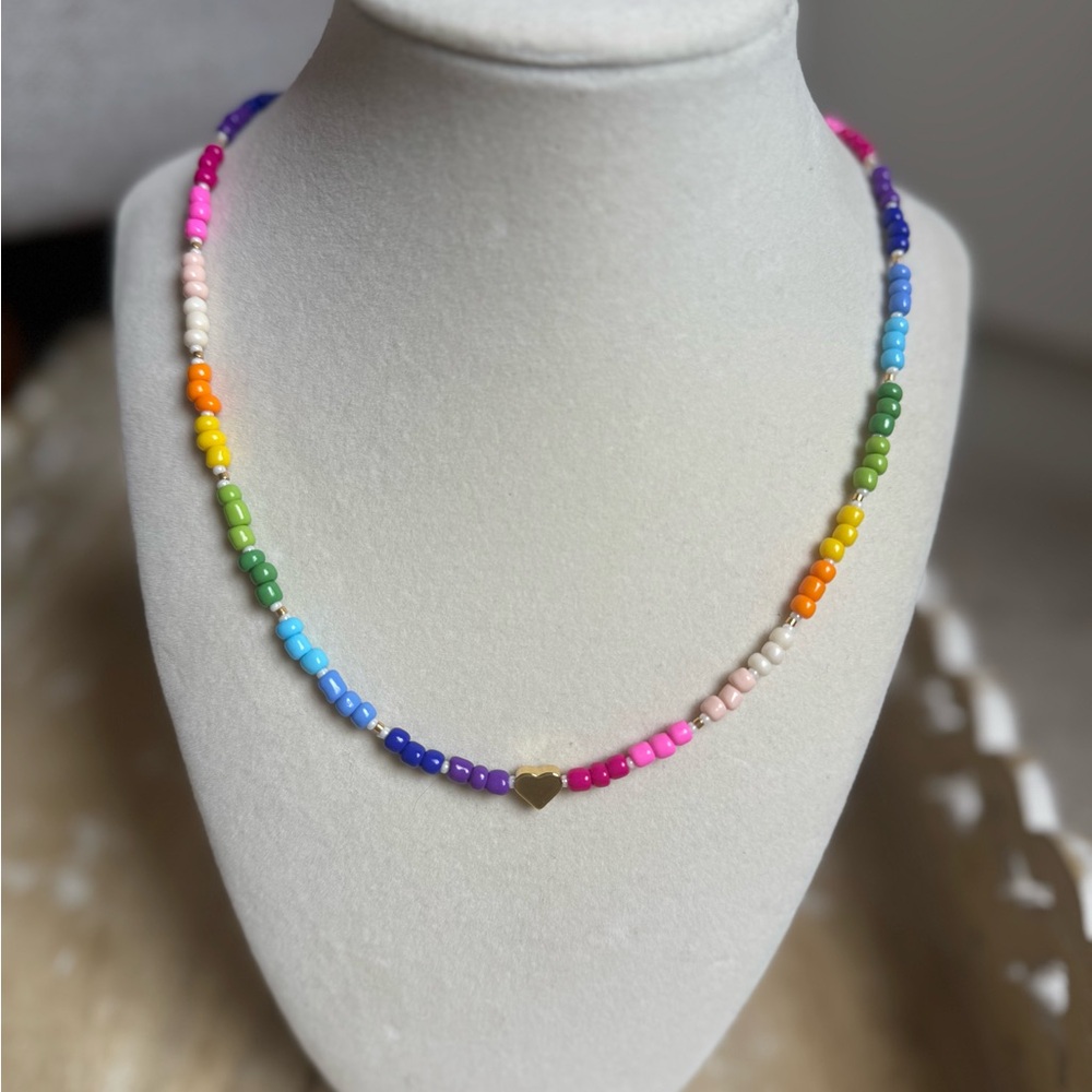 Rainbow Seed Heart Necklace